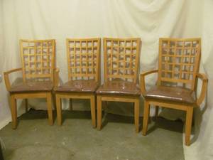 lot 201 image: Maple dining chairs cast iron seats