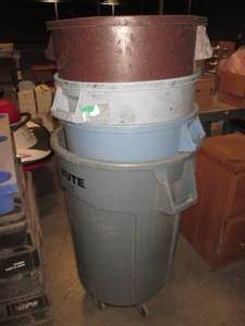 (4) Commercial Trash Cans One on W...