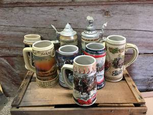 lot 40 image: Group Collectable Beer Steins German, Budweiser, Miller, Strohs