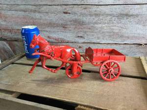 lot 45 image: Cast Iron Horse and Cart with Galloping Motion