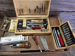lot 80 image: X-Acto Knives, Myers Awl, Leather Tools