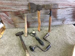 lot 81 image: Vintage Tools, Pick, Hatchet, Brace, Hammers