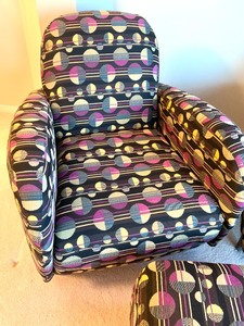 lot 4 image: Pair of Contemporary Style Upholstered Chairs & Ottoman