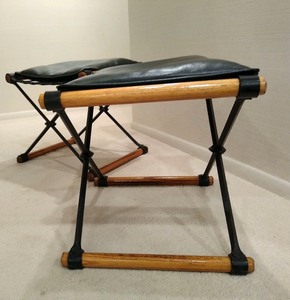 lot 7 image: Pair of Amazing VintageMid Century Metal Footstools wLeather Cushions