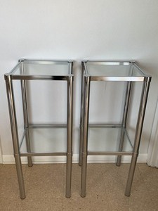 lot 43 image: Pair of Matching Chrome and Glass Two-Tiered Tables