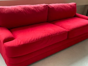 lot 52 image: Very Soft Red Micro Suede Sofa by Weiman Company