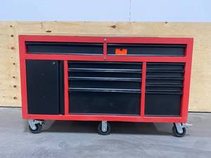 Milwaukee 61 in. 11-Drawer1-Door 22 in. D Mobile Workbench with Sliding Pegboard Back Wall in RedBlack