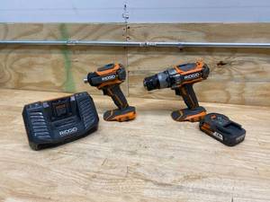 RIDGID 18-Volt Lithium-ion Cordless 12 in. Hammer DrillDriver and 18-Volt Lithium-Ion Cordless Brushless 14 in. 3-Speed Impact Driver with Belt Clip with Battery and Charger