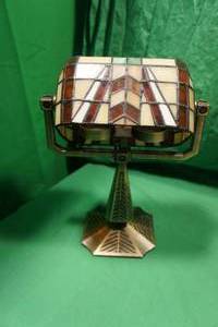 lot 48 image: PartyLite Artisan Stained Glass Tealight Holder Bankers Lamp, Candle Holder