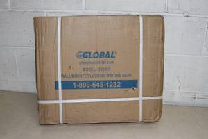 lot 6 image: NEW Global Industrial Folding Wall Mount Shop Desk w Lock