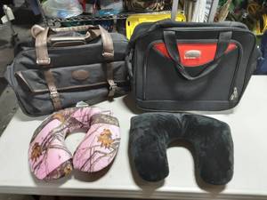 2-Rolling Travel Bags & 2-Neck Pillows