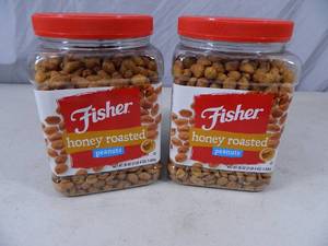 lot 79 image: 2 New Large Conatiners of Fisher Honey Roaster Peanuts