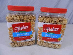 lot 80 image: 2 New Large Containers of Fisher Dry Roasted Peanuts