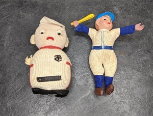 lot 155 image: Vintage Celluloid Baseball Doll & Twins Plush