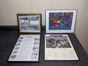 lot 159 image: Framed Don Larsen Perfect Game Photo Framed Gehrig Phillies World Champs and Major League Hats
