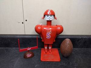lot 164 image: Vintage Schaper Mfg. 1975 Red Super Jock Super Toe Football Kicker Toy