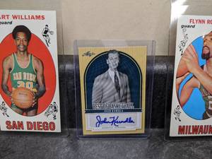 lot 67 image: Signed John Kundla Leaf Basketball Card plus Two Vintage Topps Cards