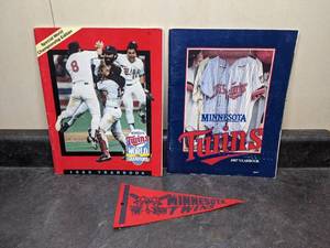 lot 90 image: Minnesota Twins 1987 and 1988 Yearbooks plus Vintage Mini Pennant