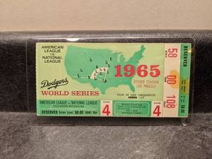 lot 91 image: 1965 Twins vs. Dodgers World Series Game 4 Ticket Stub