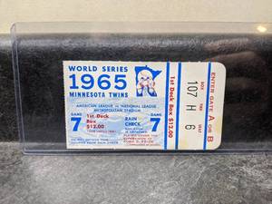 lot 92 image: 1965 Twins vs. Dodgers World Series Game 7 Ticket Stub