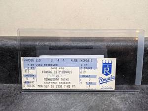 lot 97 image: Royals Vs. Twins Full MLB Ticket Paul Molitor 3000 Hit