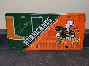 lot 14 image: Ray Lewis Autographed University of Miami Hurricanes Metal Vanity License Plate Tag Cover