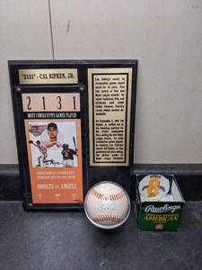 lot 3 image: Cal Ripken Jr. Autographed Baseball and Commemorative Plaque