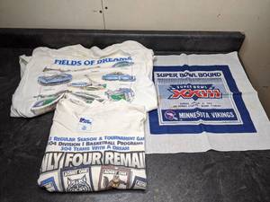 lot 198 image: Vintage Vikings Kerchief & Two T-Shirts Field of Dreams & Final Four
