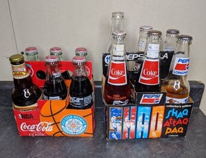 lot 210 image: Lot of Vintage Sports Themed Commemorative Soda Bottles w Six Packs