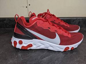 lot 214 image: Nike REACT Element 55 Red Athletic Sneakers Mens 10 - NEW