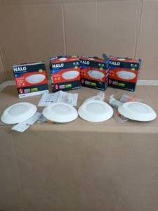 lot 8 image: BLD 4 in. White Integrated LED Recessed Ceiling Mount Light Trim at 3000K Soft White by Halo- not used set of 4