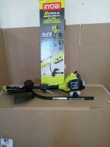 lot 13 image: 25cc 2-Cycle Attachment Capable Full Crank Curved Shaft Gas String Trimmer by RYOBI- used