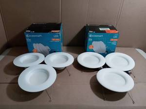 lot 19 image: 65-Watt Equivalent Softwhite 6 in. White Integrated LED Recessed Trim (3-Pack) and 65-watt Equivalent Softwhite 5 in. & 6 in. White Integrated LED Recessed Trim (3-Pack)-open box not used