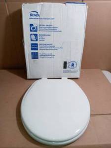 lot 27 image: Jamestown Adjustable Slow Close Never Loosens Round Closed Front Toilet Seat in White by BEMIS- open box not used