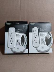 lot 39 image: 10 ft. Decor Extension Cord with 3 Grounded Outlets GreyWhite by Cordinate - not used set of 2