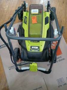 lot 57 image: 18 in. 40-Volt  Cordless Battery Walk Behind Push Mower by RYOBI- used