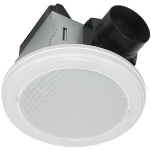 lot 7 image: Decorative White 80 CFM Ceiling Mount Bluetooth Stereo Speaker Bathroom Exhaust Fan with LED Light by Home Netwerks- not used