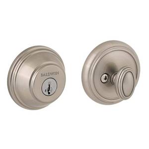 lot 23 image: Prestige Satin Nickel Single Cylinder Round Deadbolt Featuring SmartKey Security by Baldwin- open box not used set of 2