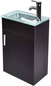 lot 43 image: Wall Mounted Bathroom Vanity and Sink Combo 16 Modern Small Bathroom Vanity Set with Top Clear Glass Bowl - open box not used