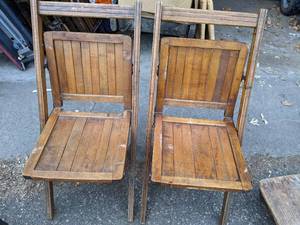 lot 334 image: Two VintageAntique Flip and Fold Wood Chairs