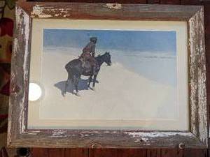 lot 3 image: Print by Remington with Barn Wood Frame