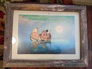 lot 4 image: Lithograph by Remington with Barn Wood Frame