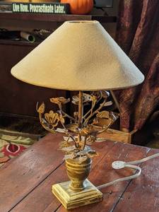 lot 220 image: Floral Metal Lamp with Lampshade