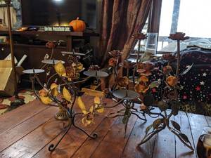 lot 221 image: Heavy Metal Floral Candleholders