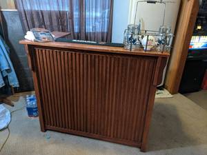 lot 226 image: Oak Bar with locked storage and Pictured Barware