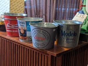 lot 236 image: Beer Pails - Coors, Corona, Modelo and Budweiser