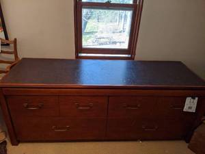lot 11 image: 4 Drawer Dresser by American Faux Leather Top