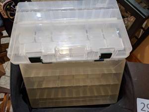 lot 292 image: Plastic Fishing Lure Storage Containers in Canvas Bag