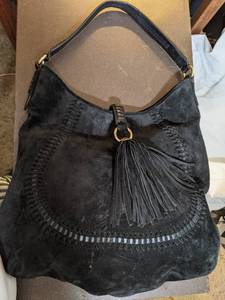lot 96 image: Ralph Lauren Black Suede Leather Handbag with Fringe Tassel NEW