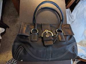 lot 97 image: Authentic Coach Black Leather Handbag